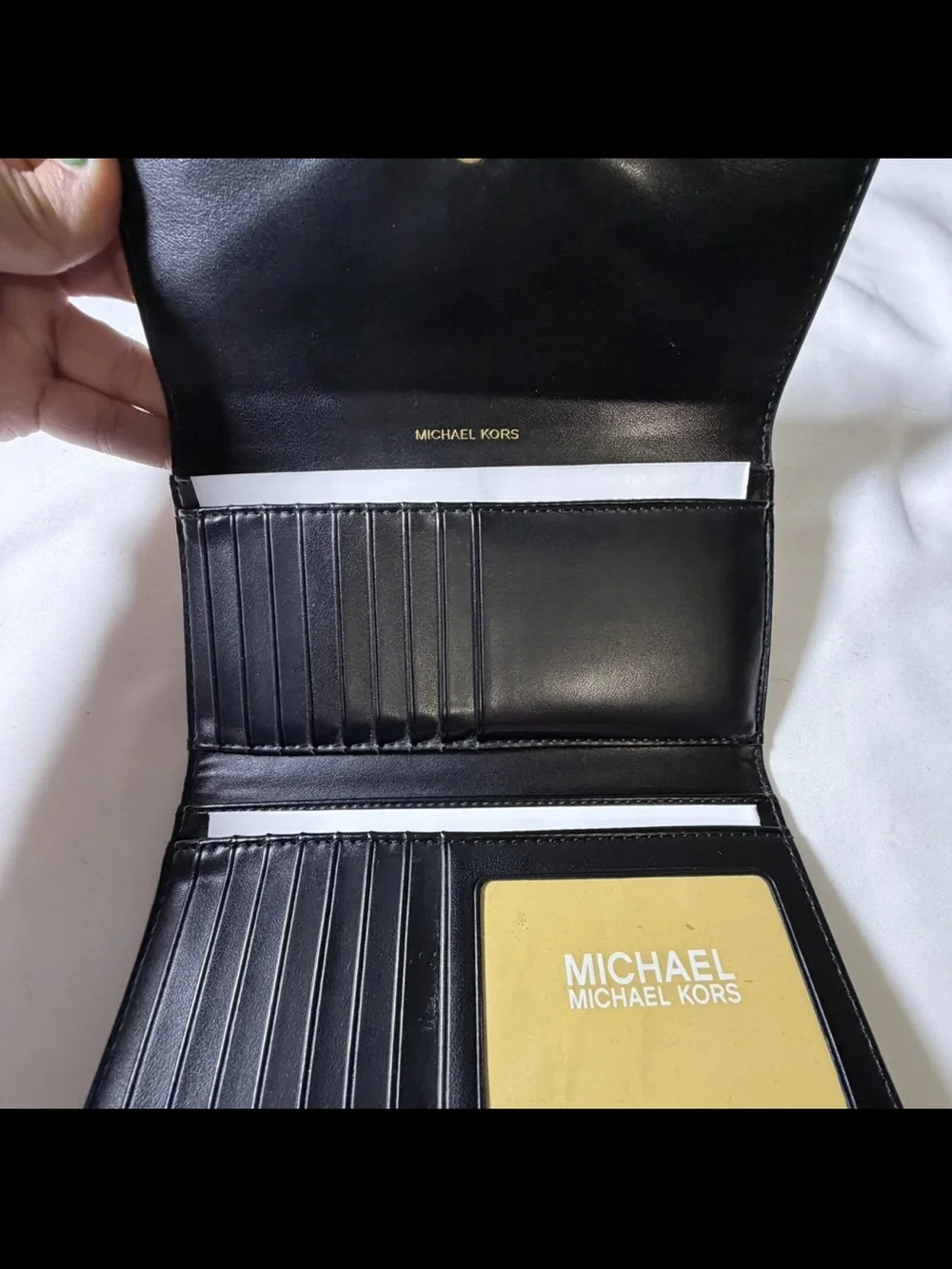 Michael Kors Black Pebbled Leather Clutch Wallet with Gold Logo